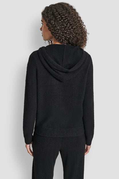 FEATHER YARN HOODIE WITH DRAWCORD AND TONAL LOGO Black | DKNY