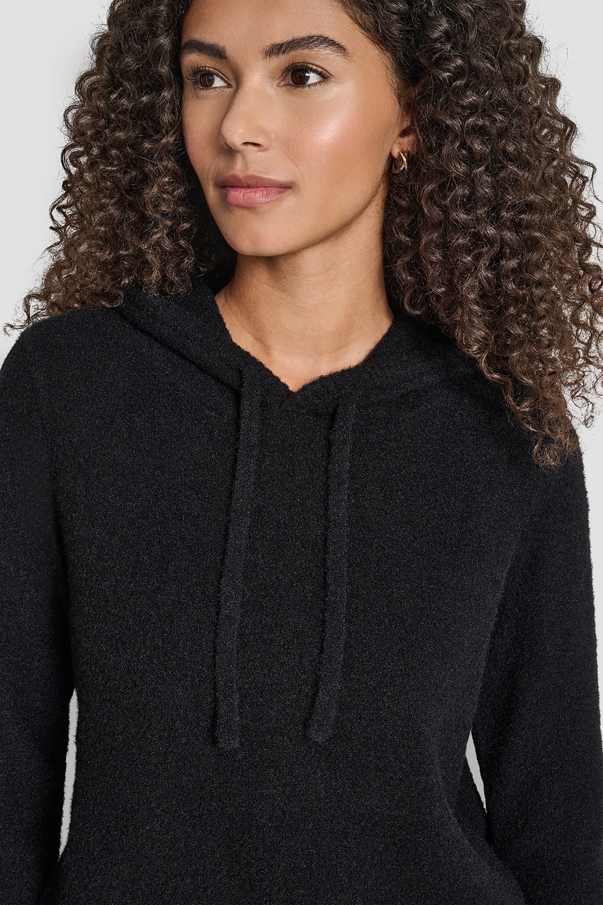 FEATHER YARN HOODIE WITH DRAWCORD AND TONAL LOGO Black | DKNY