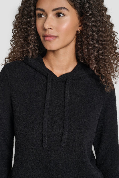 FEATHER YARN HOODIE WITH DRAWCORD AND TONAL LOGO Black | DKNY