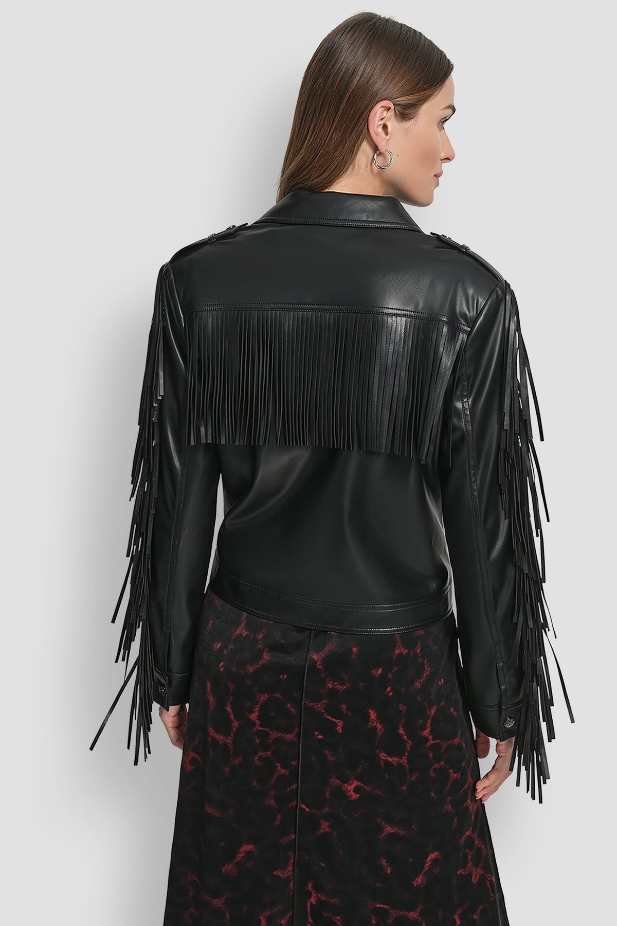 LONG SLEEEVE FRINGE CROP JACKET Black | DKNY