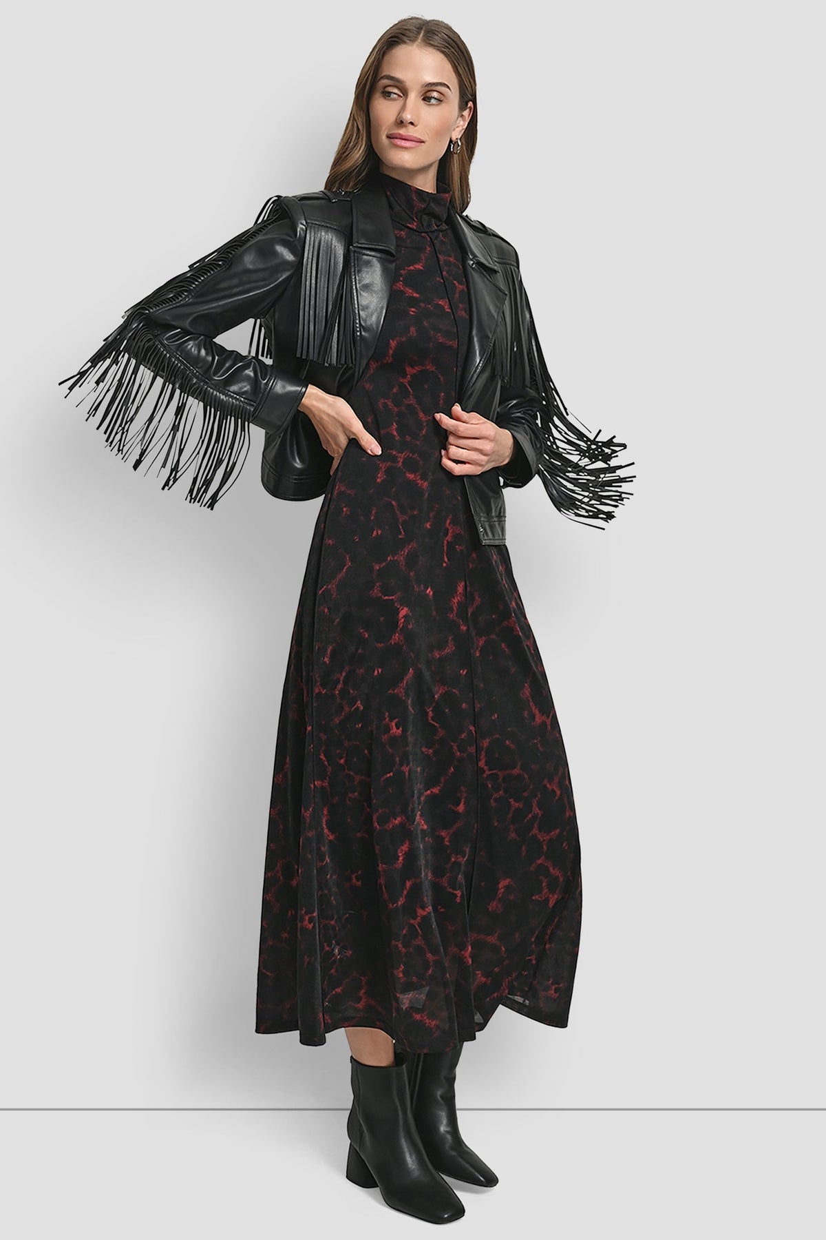 LONG SLEEEVE FRINGE CROP JACKET Black | DKNY