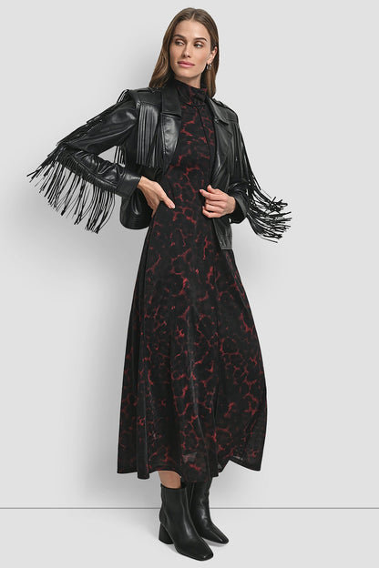 LONG SLEEEVE FRINGE CROP JACKET Black | DKNY