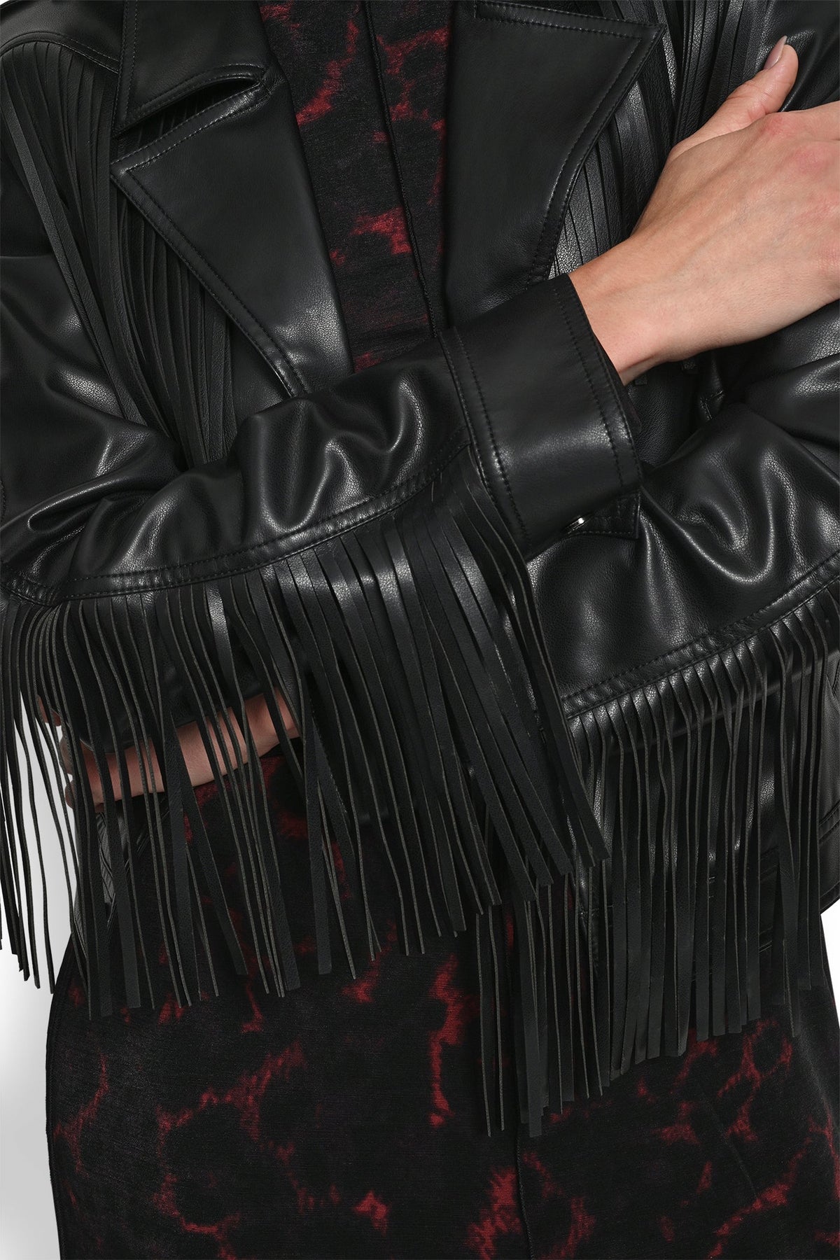 LONG SLEEEVE FRINGE CROP JACKET Black | DKNY