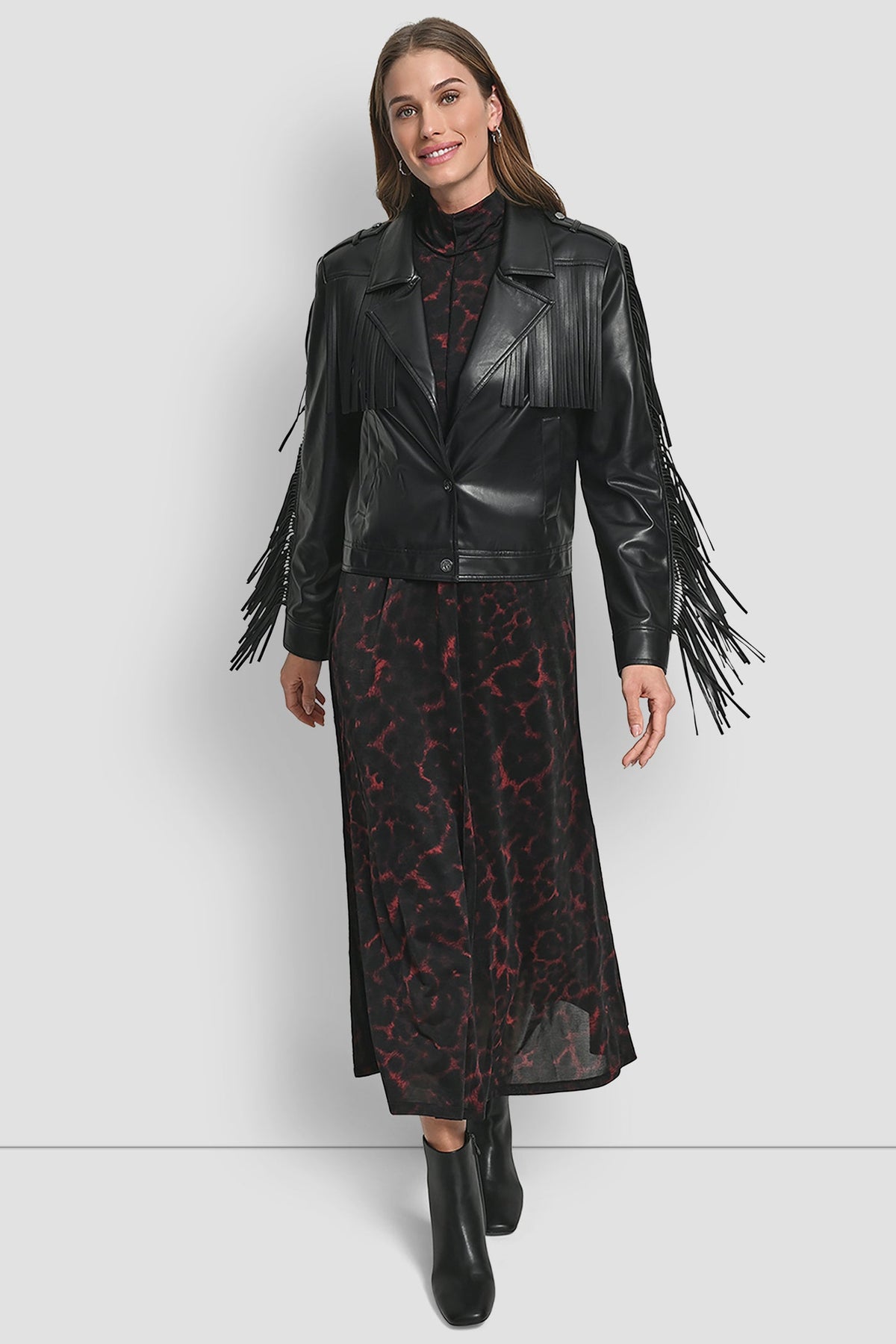 LONG SLEEEVE FRINGE CROP JACKET Black | DKNY
