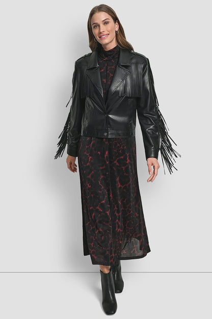 LONG SLEEEVE FRINGE CROP JACKET Black | DKNY